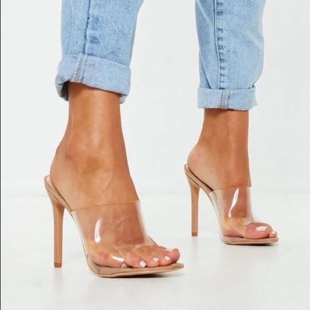 Stassie x Missguided Nude Pointed Clear Mules